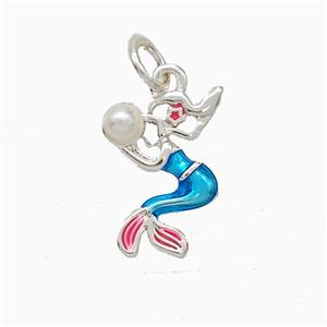 Copper Mermaid Pendant Pave Pearlized Resin Painted Platinum Plated, approx 9-15mm [FD20657]
