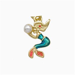 Copper Mermaid Pendant Pave Pearlized Resin Painted Gold Plated, approx 9-15mm [FD20658]