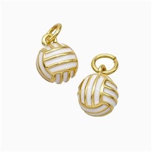 Copper Volleyball Pendant White Enamel Sports Gold Plated, approx 7.5mm [FD20660]