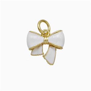 Copper Bowknot Pendant White Enamel Gold Plated, approx 11mm [FD20663]