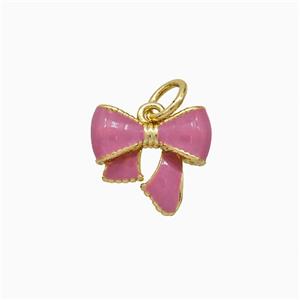 Copper Bowknot Pendant Pink Enamel Gold Plated, approx 11mm [FD20664]