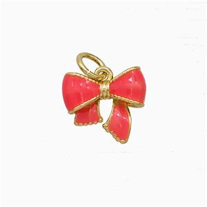 Copper Bowknot Pendant Red Enamel Gold Plated, approx 11mm [FD20665]