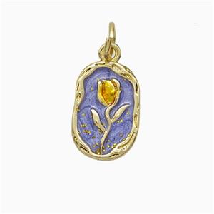 Copper Flower Pendant Purple Painted Gold Plated, approx 9-13mm [FD20668]