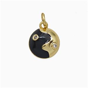 Taichi Charms Copper Yinyang Pendant Black Enamel Gold Plated, approx 11mm [FD20669]