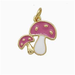 Copper Mushroom Pendant Pink Enamel Gold Plated, approx 13-15mm [FD20677]
