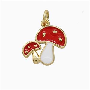 Copper Mushroom Pendant Red Enamel Gold Plated, approx 13-15mm [FD20678]