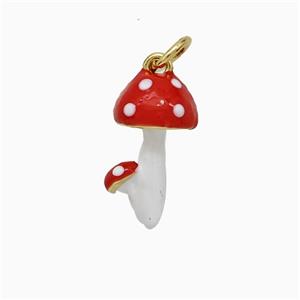 Copper Mushroom Pendant Red Enamel Gold Plated, approx 8-16mm [FD20679]