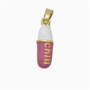 Pill Charms Copper Pendant Pink Enamel Gold Plated, approx 5-15mm [FD20681]