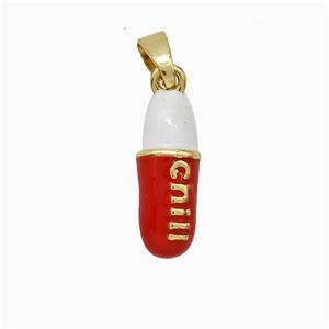 Pill Charms Copper Pendant Red Enamel Gold Plated, approx 5-15mm [FD20683]