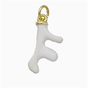 Deer Antler Charms Copper Pendant White Enamel Gold Plated, approx 10-17mm [FD20685]