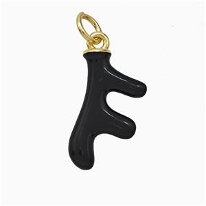 Deer Antler Charms Copper Pendant Black Enamel Gold Plated, approx 10-17mm [FD20686]