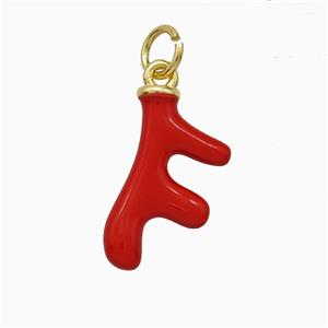 Deer Antler Charms Copper Pendant Red Enamel Gold Plated, approx 10-17mm [FD20687]
