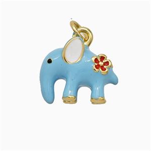 Copper Elephant Pendant Blue Enamel Gold Plated, approx 12-15mm [FD20688]