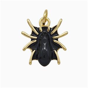 Halloween Spider Charms Copper Pendant Black Enamel Gold Plated, approx 15mm [FD20692]