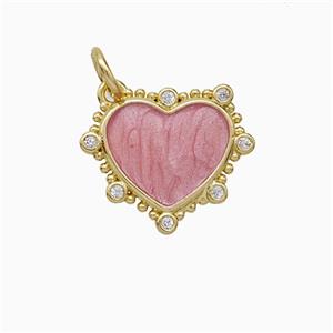 Copper Heart Pendant Pave Zirconia Pink Painted Gold Plated, approx 15mm [FD20694]