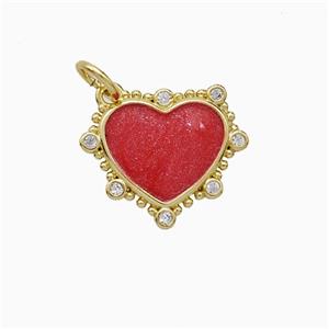 Copper Heart Pendant Pave Zirconia Red Painted Gold Plated, approx 15mm [FD20696]