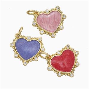 Copper Heart Pendant Pave Zirconia Painted Gold Plated Mixed, approx 15mm [FD20697]
