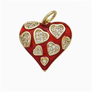 Copper Heart Pendant Pave Zirconia Red Painted Gold Plated, approx 16mm [FD20698]