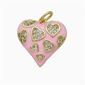 Copper Heart Pendant Pave Zirconia Pink Enamel Gold Plated, approx 16mm [FD20699]