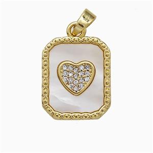 Copper Heart Pendant Pave Zirconia White Shell Rectangle Gold Plated, approx 13-16mm [FD20700]