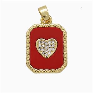 Copper Heart Pendant Pave Zirconia Red Shell Rectangle Gold Plated, approx 13-16mm [FD20701]