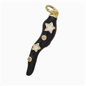 Copper Chili Pendant Black Enamel Star Gold Plated, approx 6-21mm [FD20706]