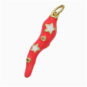 Copper Chili Pendant Pink Enamel Star Gold Plated, approx 6-21mm [FD20707]