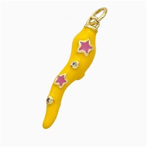 Copper Chili Pendant Yellow Enamel Star Gold Plated, approx 6-21mm [FD20708]
