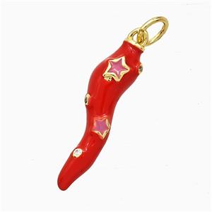 Copper Chili Pendant Red Enamel Star Gold Plated, approx 6-21mm [FD20710]