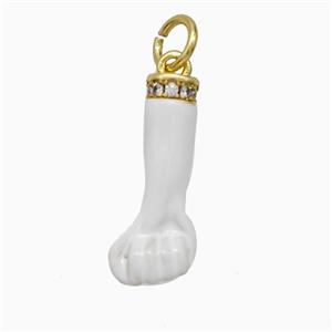 Copper Hand Pendant Pave Zirconia White Enamel Fist Gold Plated, approx 7-18mm [FD20713]
