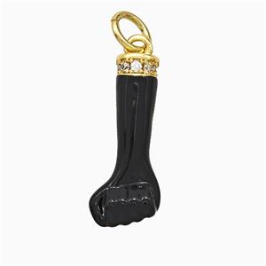 Copper Hand Pendant Pave Zirconia Black Enamel Fist Gold Plated, approx 7-18mm [FD20714]