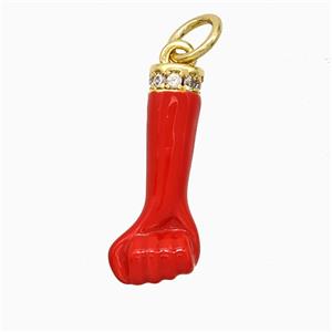 Copper Hand Pendant Pave Zirconia Red Enamel Fist Gold Plated, approx 7-18mm [FD20715]
