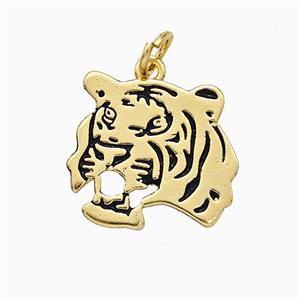 Copper Tiger Charms Pendant Black Enamel Gold Plated, approx 15-16mm [FD20720]