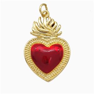 Copper Heart Pendant Red Painted Gold Plated, approx 20-27mm [FD20721]