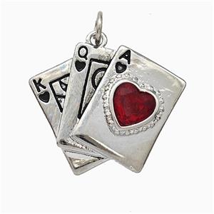 Playing Card Charms Copper Pendant Pave Crystal Glass Enamel Platinum Plated, approx 20-23mm [FD20725]