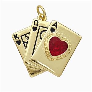 Playing Card Charms Copper Pendant Pave Crystal Glass Enamel Gold Plated, approx 20-23mm [FD20726]