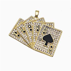 Playing Card Charms Copper Pendant Pave Zirconia Enamel Gold Plated, approx 33-40mm [FD20727]