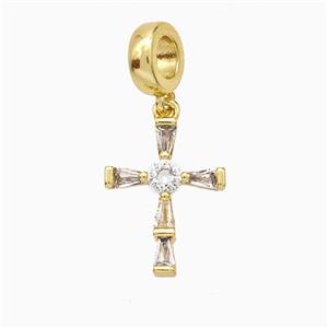 Copper Cross Pendant Pave Zirconia Gold Plated, approx 12-15mm, 7mm dia [FD20732]