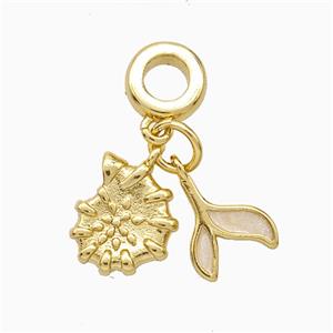 Copper Spiral Shell And Mermaid-Tail Pendant White Painted Gold Plated, approx 8-10mm, 7mm dia [FD20733]