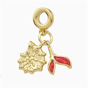 Copper Spiral Shell And Mermaid-Tail Pendant Red Painted Gold Plated, approx 8-10mm, 7mm dia [FD20734]