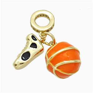 Copper Shoe And Basketball Pendant Orange Enamel Sports Gold Plated, approx 10mm, 7-11mm, 7mm dia [FD20735]