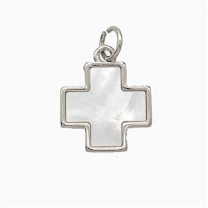 Copper Cross Pendant Pave Shell Platinum Plated, approx 13mm [FD20740]