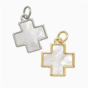 Copper Cross Pendant Pave Shell Mixed, approx 13mm [FD20742]