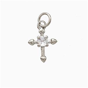 Copper Cross Pendant Pave Zirconia Platinum Plated, approx 10-12mm [FD20746]