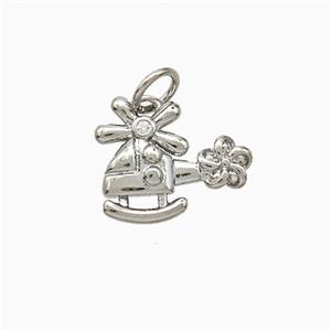 Helicopter Charms Copper Pendant Pave Zirconia Airplane Platinum Plated, approx 12-14mm [FD20752]