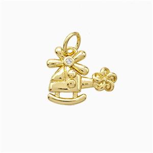 Helicopter Charms Copper Pendant Pave Zirconia Airplane Gold Plated, approx 12-14mm [FD20753]