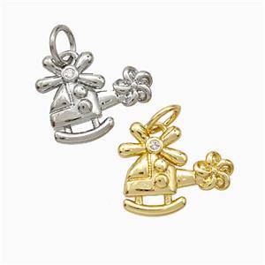 Helicopter Charms Copper Pendant Pave Zirconia Airplane Mixed, approx 12-14mm [FD20754]