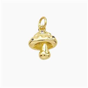 Mushroom Charms Copper Pendant Pave Zirconia Gold Plated, approx 11mm [FD20756]