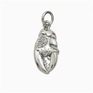 Crab Claw Charms Copper Pendant Pave Zirconia Platinum Plated, approx 8-15mm [FD20758]