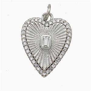 Copper Heart Pendant Pave Zirconia Platinum Plated, approx 15-18mm [FD20776]